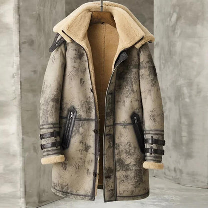 Men's Waxed B3 RAF Flying Double Collar Sheepskin Shearling Leather Long Jacket Coat - Leather Loom