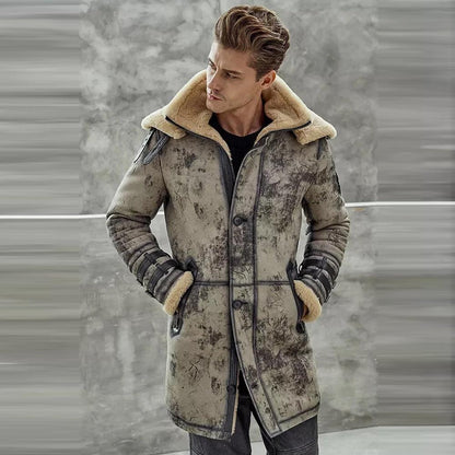 Men's Waxed B3 RAF Flying Double Collar Sheepskin Shearling Leather Long Jacket Coat - Leather Loom