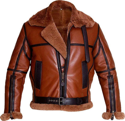 Mens Aviator Bomber Leather Jacket With Fur - Leather Loom