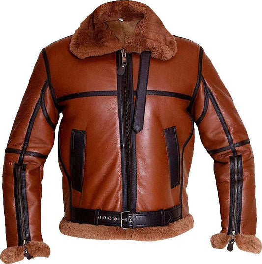Mens Aviator Bomber Leather Jacket With Fur - Leather Loom