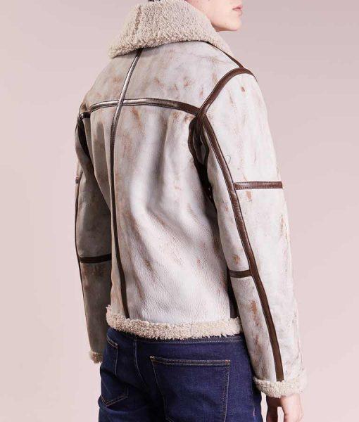 Mens Aviator Waxed White Leather Jacket - Leather Loom