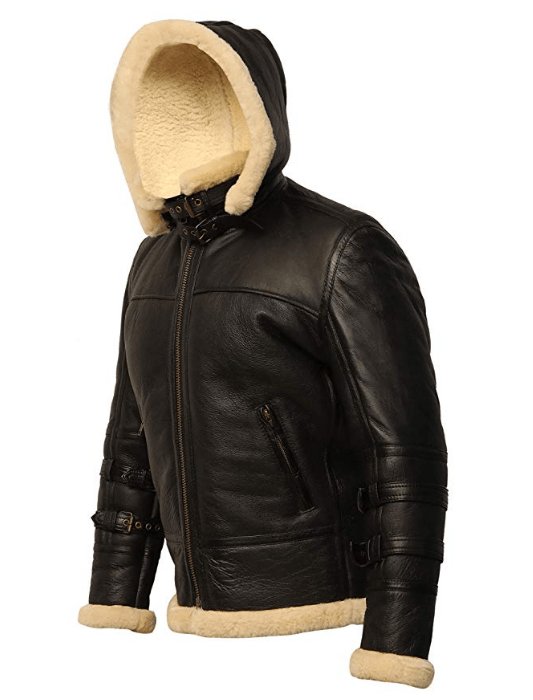 B3 Shearling Removable Hood Black Jacket - Leather Loom
