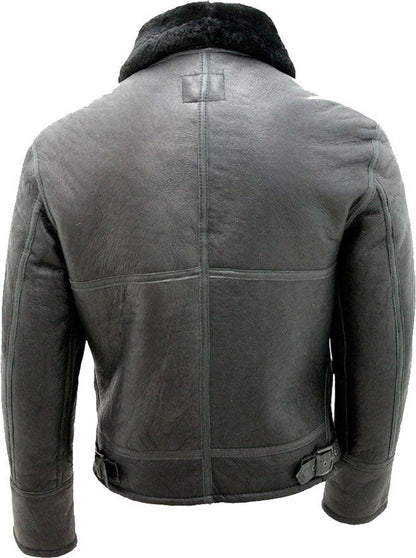 Men's Black Air Force Leather Jacket with Fur