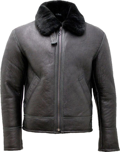 Men's Black Air Force Leather Jacket with Fur