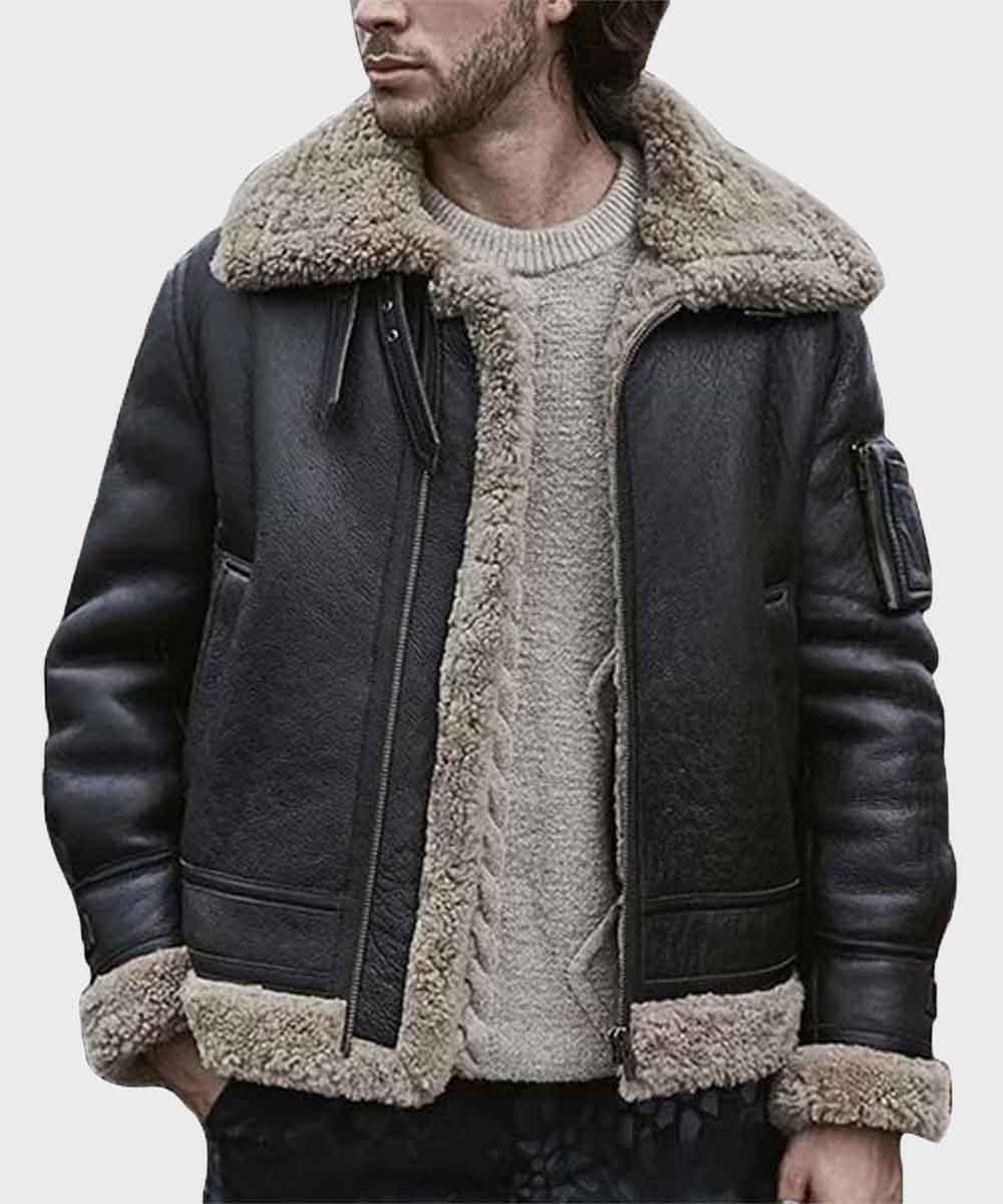 Mens Black Sheepskin Shearling Jacket - Leather Loom