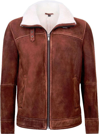 Mens Brown Cream Flying Leather Jacket With Fur - Leather Loom