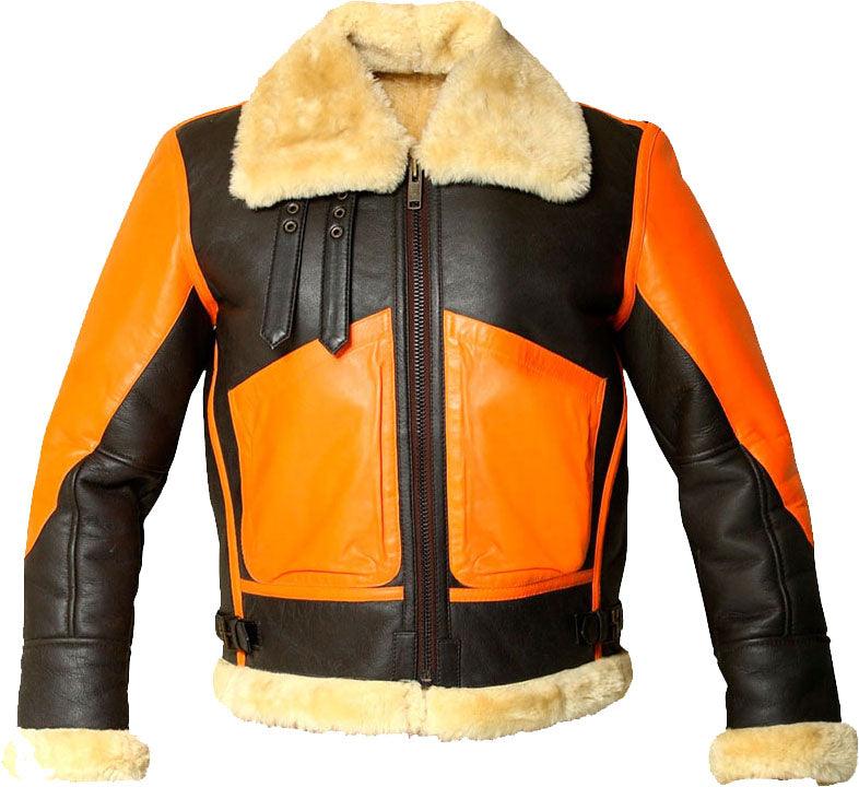 Mens Brown Real Bomber Leather Jacket With Fur - Leather Loom
