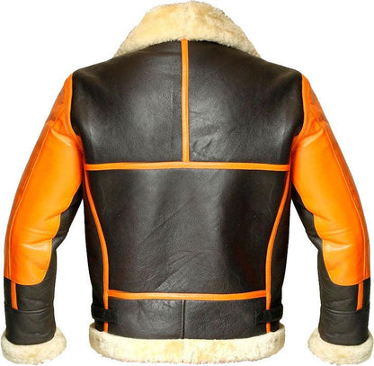 Mens Brown Real Bomber Leather Jacket With Fur - Leather Loom