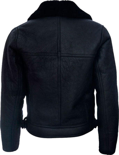 Men's Cross Zip Black Leather Jacket with Fur