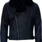 Mens Cross Zip Black Leather Jacket With Fur - Leather Loom
