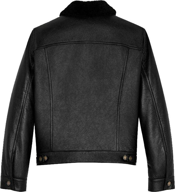 Mens Denim Style Genuine Leather Jacket With Fur - Leather Loom
