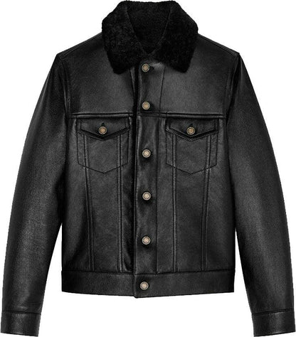 Men's Denim Style Leather Jacket with Fur