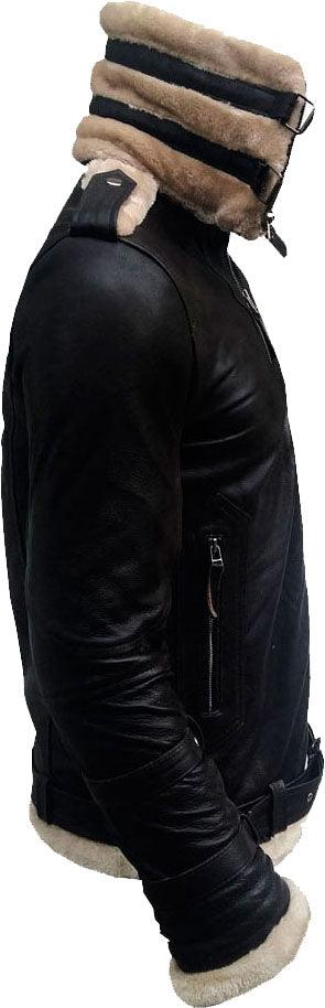 Mens Double Collar Leather Jacket With Fur - Leather Loom