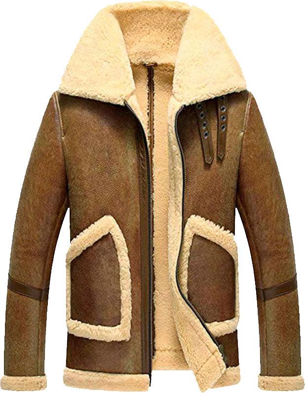 Mens Flight Short Leather Jacket With Fur - Leather Loom