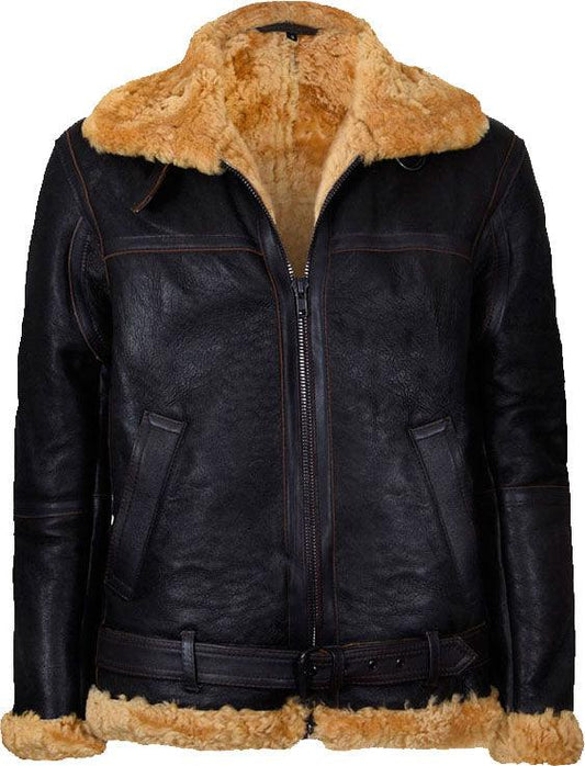 Mens Flying Brown Vintage Real Leather Jacket With Fur - Leather Loom