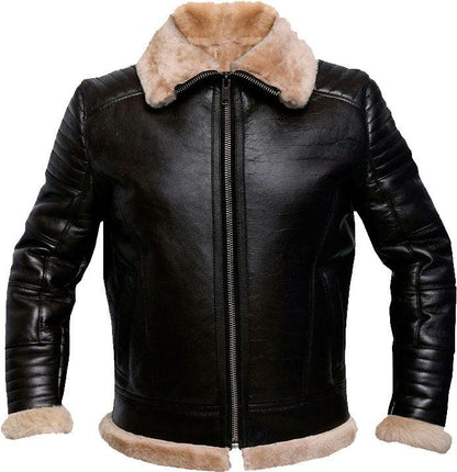 Mens Raf Brown Bomber Leather Jacket With Fur - Leather Loom