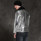 Mens Aircraft Pilot Shinny Sheepskin Shearling Silver Leather Jacket - Leather Loom