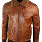 Mens B3 Bomber Rust Tan Brown Fur Collar Aviator Pilot Leather Jacket - Leather Loom