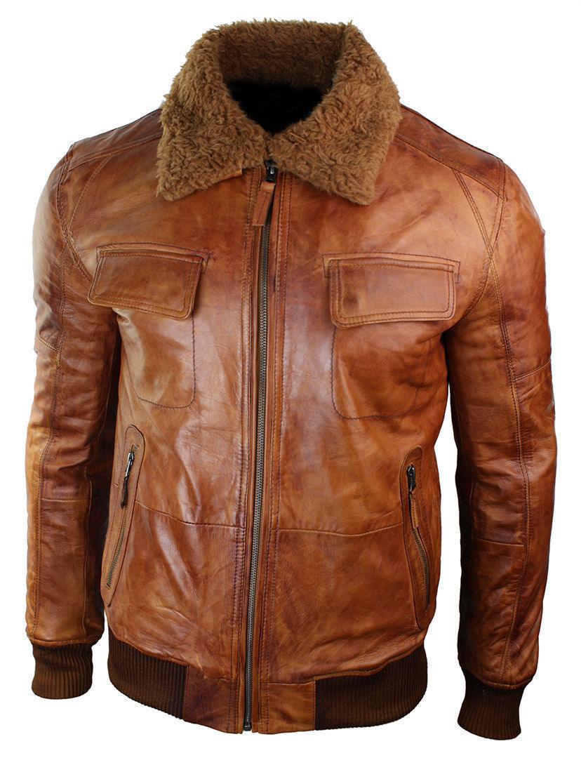 Mens B3 Bomber Rust Tan Brown Fur Collar Aviator Pilot Leather Jacket - Leather Loom