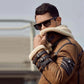 Mens B3 RAF Aviator Brown Double Collar Flight Shearling Leather Jacket Coat - Leather Loom