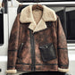 Mens B3 RAF Waxed Brown Flying Aviator Leather Shearling Jacket Coat - Leather Loom