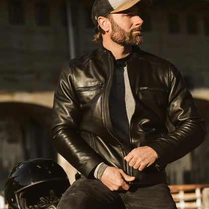 Mens Black Lambskin Leather Moto Riding Jacket - Leather Loom