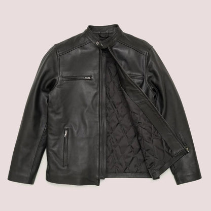 Mens Black Lambskin Leather Moto Riding Jacket - Leather Loom