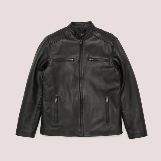 Mens Black Lambskin Leather Moto Riding Jacket - Leather Loom