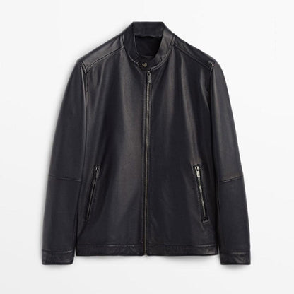 Men's Black Plain Biker Jacket