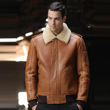 Mens Brown B3 Flight Airforce Sheepskin Bomber Jacket - Leather Loom