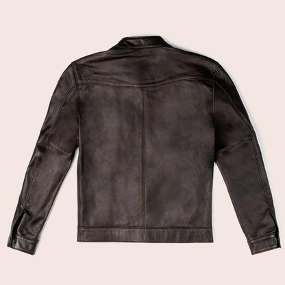 Mens Brown Cafe Racer Goatskin Leather Motorbike Jacket - Leather Loom