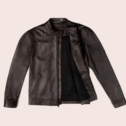 Mens Brown Cafe Racer Goatskin Leather Motorbike Jacket - Leather Loom