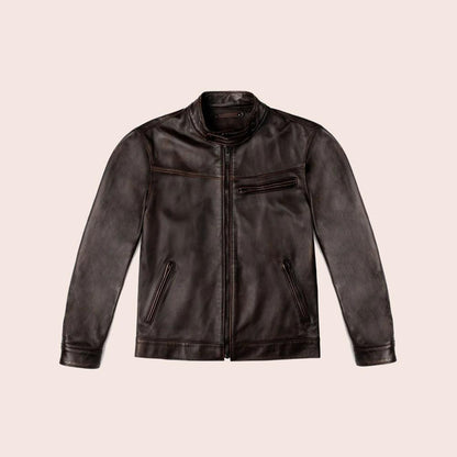 Mens Brown Cafe Racer Goatskin Leather Motorbike Jacket - Leather Loom