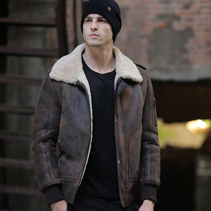 Mens Brown RAF Aviator Flight Shearling Sheepskin Leather Jacket - Leather Loom