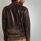 Mens Brown Studded Distressed Leather Jacket - Leather Loom