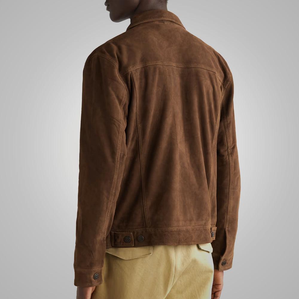Mens Brown Suede Leather Iconic Trucker Jacket - Leather Loom