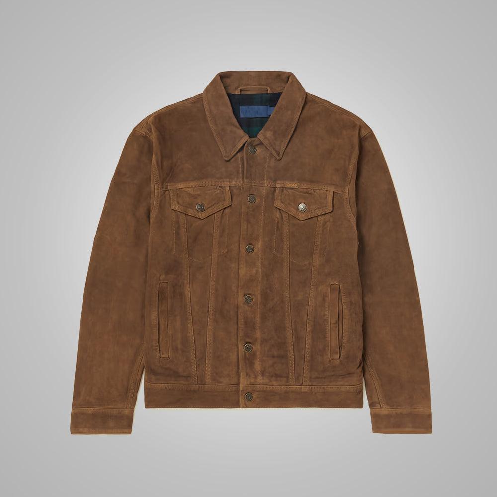 Mens Brown Suede Leather Iconic Trucker Jacket - Leather Loom