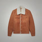 Mens Brown Suede Leather Shearling Trucker Jacket - Leather Loom