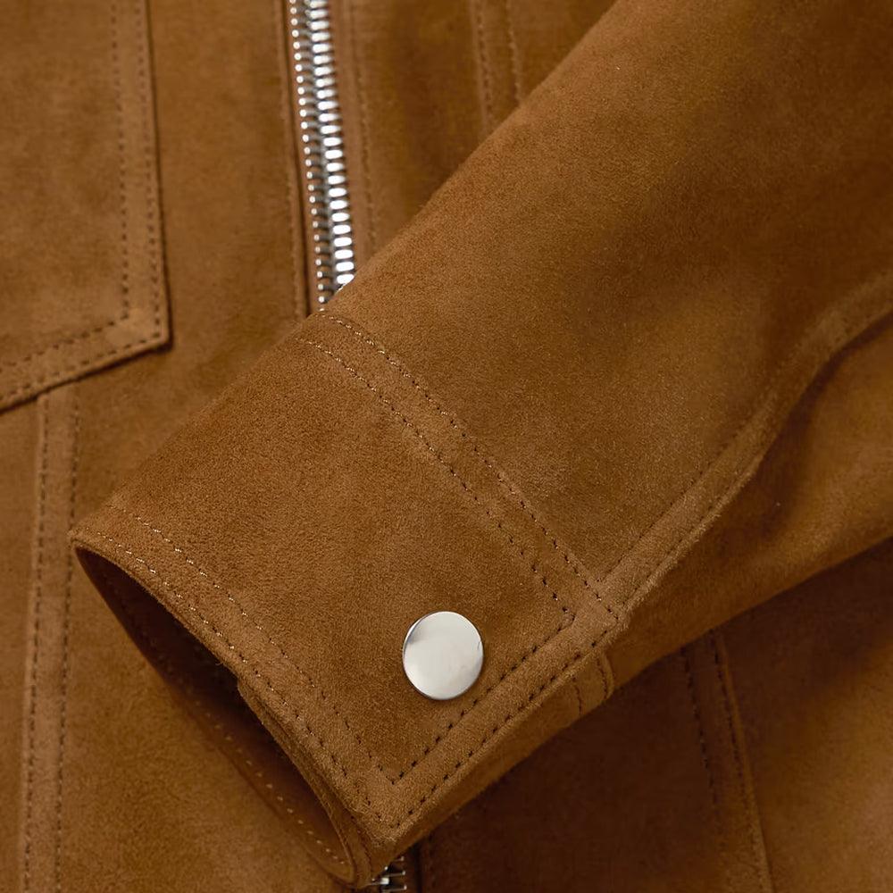 Mens Brown Suede Leather Trucker Jacket - Leather Loom