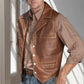 Mens Brown Western Cowboy Leather Vest - Leather Loom