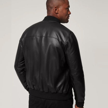 Mens Classic Black Lambskin Leather Bomber Jacket - Leather Loom