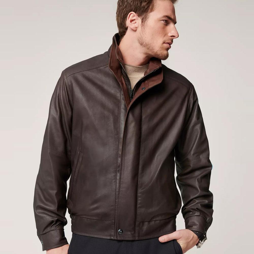 Mens Classic Brown Aviator Sheepskin Leather Bomber Jacket - Leather Loom