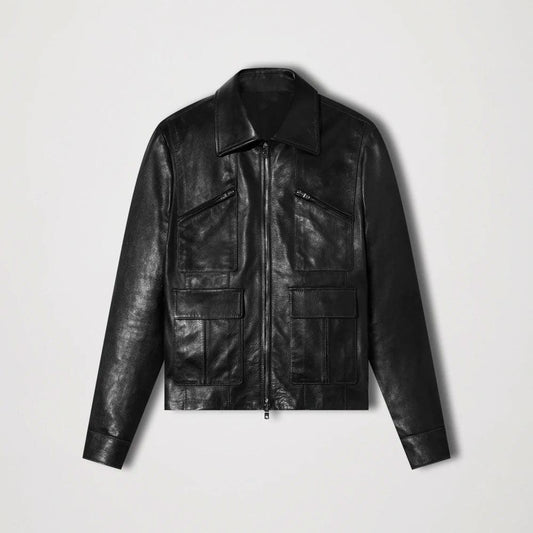 Mens Genuine Black Sheepskin Trucker Leather Jacket - Leather Loom