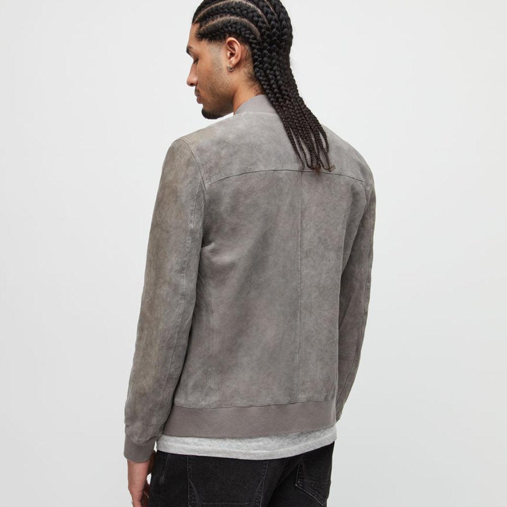 Mens Grey Suede Leather Bomber Jacket - Leather Loom
