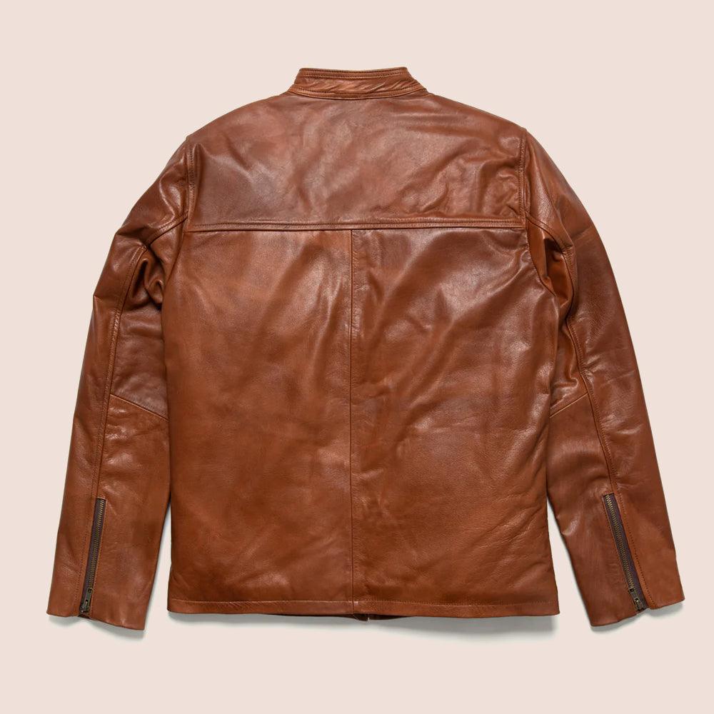 Mens Light Brown Cafe Racer Leather Motorbike Jacket - Leather Loom