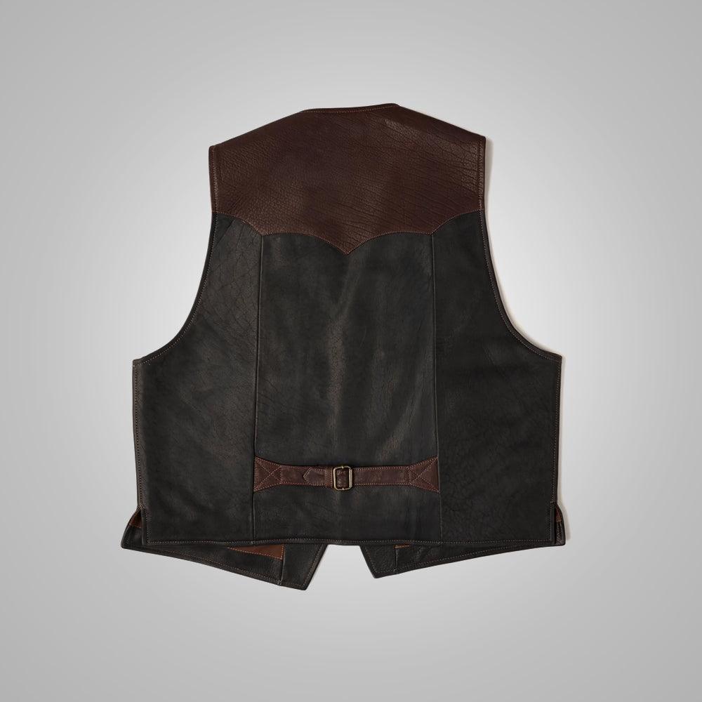 Mens Multi Color Brown Buffalo Leather Vest - Leather Loom