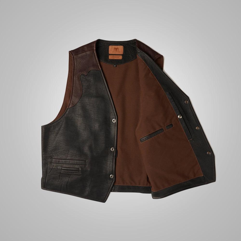 Mens Multi Color Brown Buffalo Leather Vest - Leather Loom