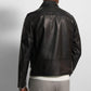 Mens Pointed Collar Black Shirt Style Leather Jacket - Leather Loom