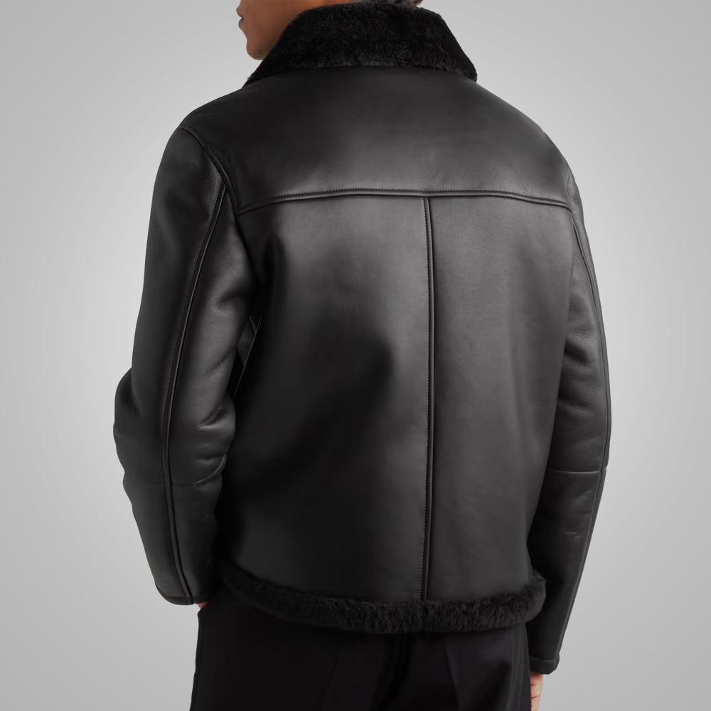 Mens Shearling Lined Leather Black Trucker Jacket - Leather Loom