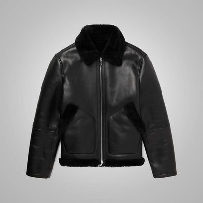 Mens Shearling Lined Leather Black Trucker Jacket - Leather Loom